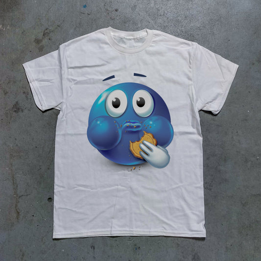 Blue Cookie Emoji Graphic Tee - (White)