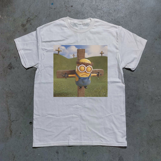 Minion Cross Meme Graphic Tee - (White)