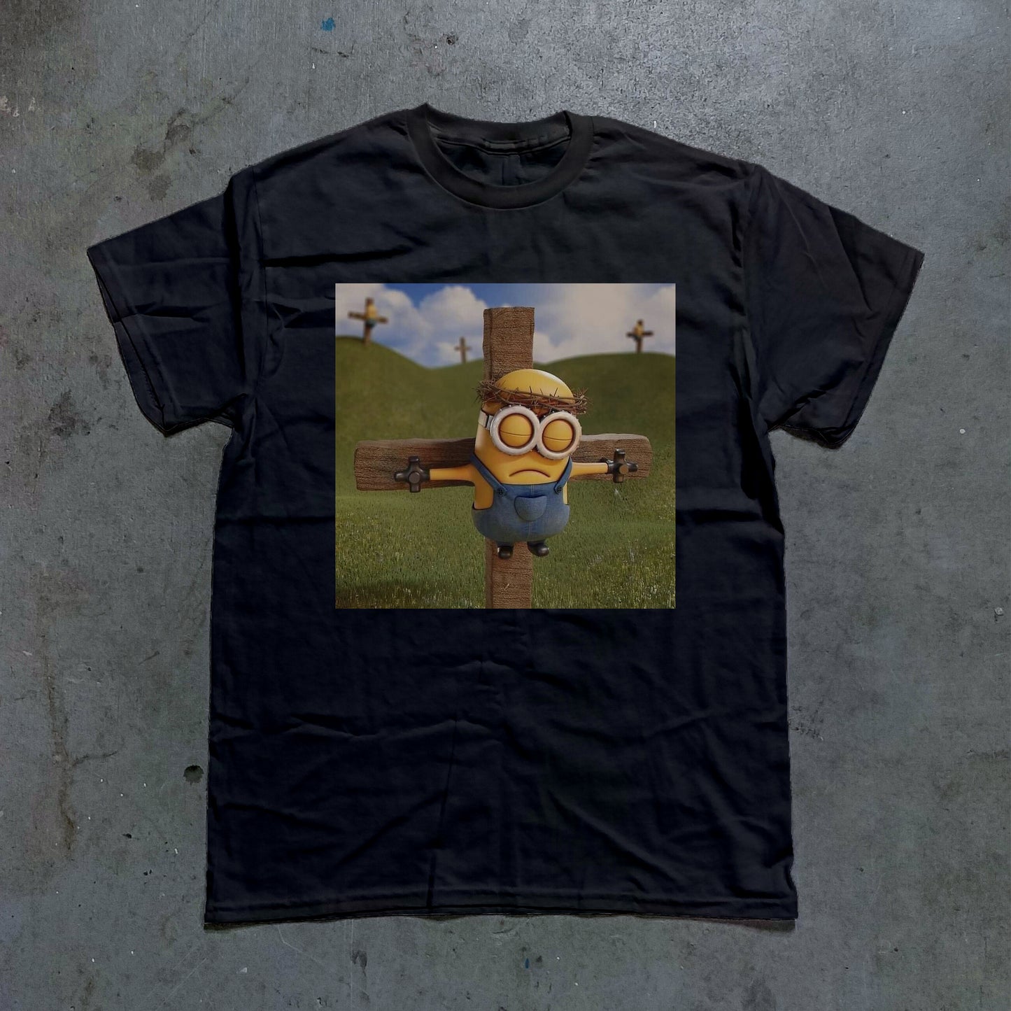 Minion Cross Meme Graphic Tee - (Black)